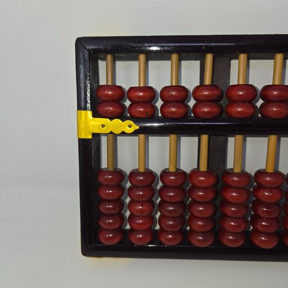 Lotus Flower Abacus 13 Row 91 Red Bead Black Wood Brass Brackets 5" x 10" #3134 - Picture 5 of 11